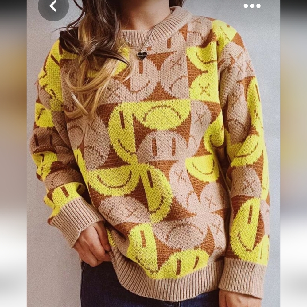 NWT J. ING happy/sad faces sweater